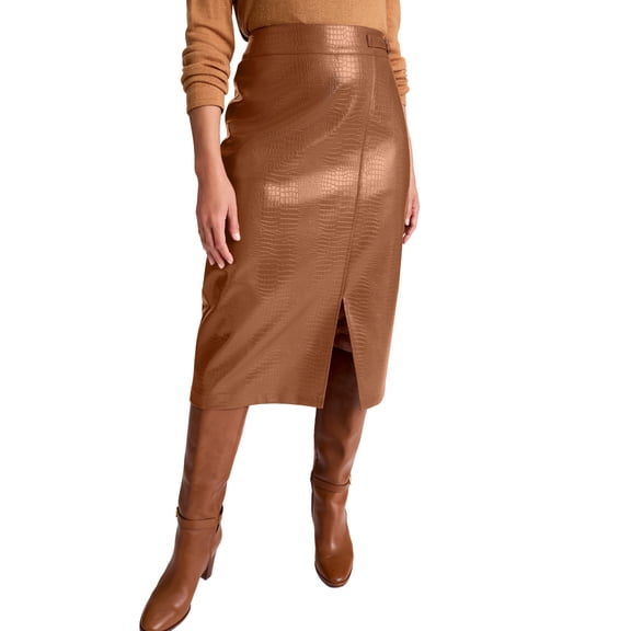 Jessica London Women's Plus Size Faux Leather Croc Wrap Skirt