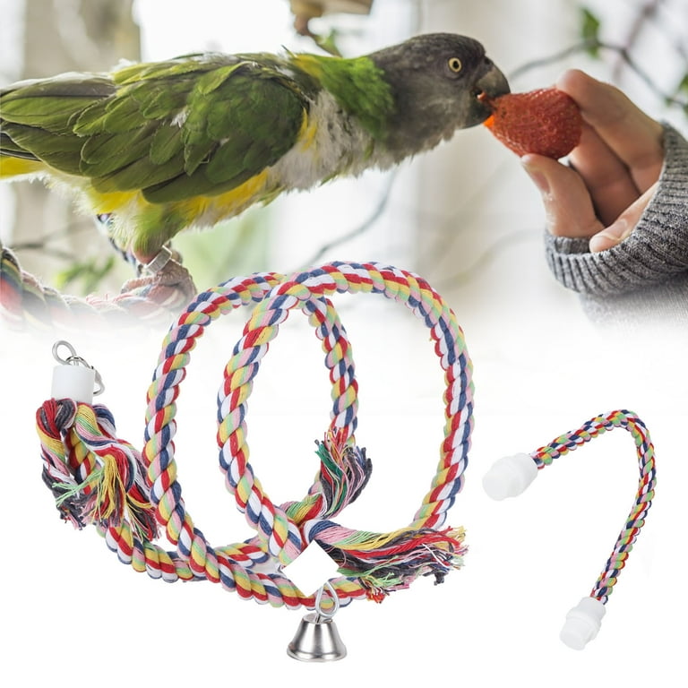 Bird Standing Rope, Bird Chew Toy Colorful Parakeet Climbing Stand Bar Bird  Rope Perch Cage Toys Swing Hanging Cotton Rope With Bell For Cage 