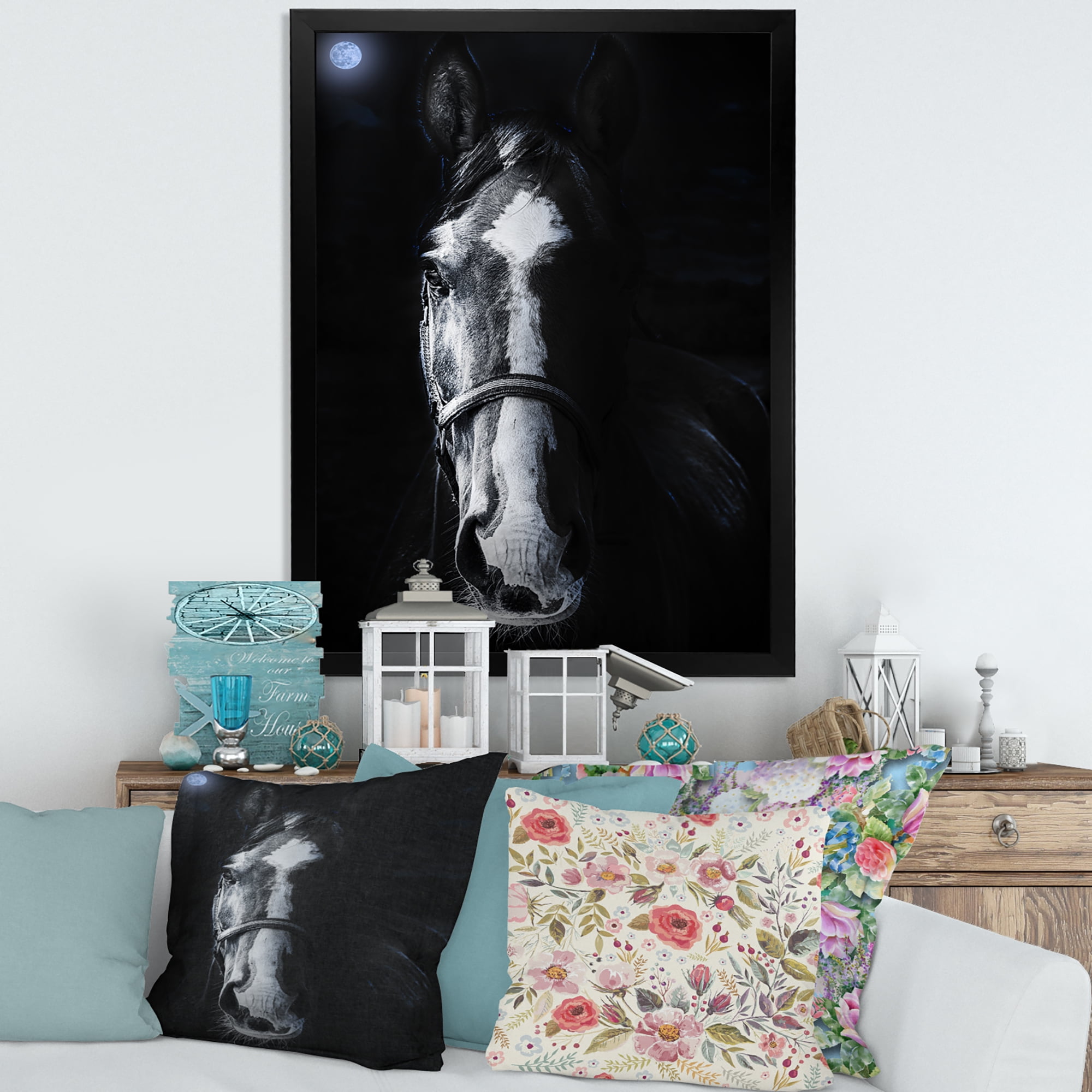 Portrait of Horse Staring Sinister 24 in x 32 in Framed Photography Canvas Art Print, by Designart