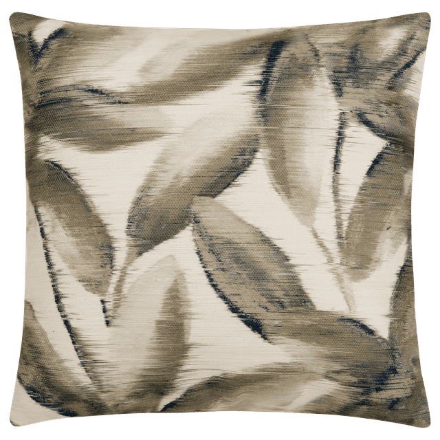 Bouclair Zaria Printed Decorative Square Pillow featuring a nature-inspired leaf pattern in neutral beige and gray tones on textured fabric, ideal as a throw pillow to add contrast and comfort to sofas, chairs, or beds in living rooms or bedrooms.