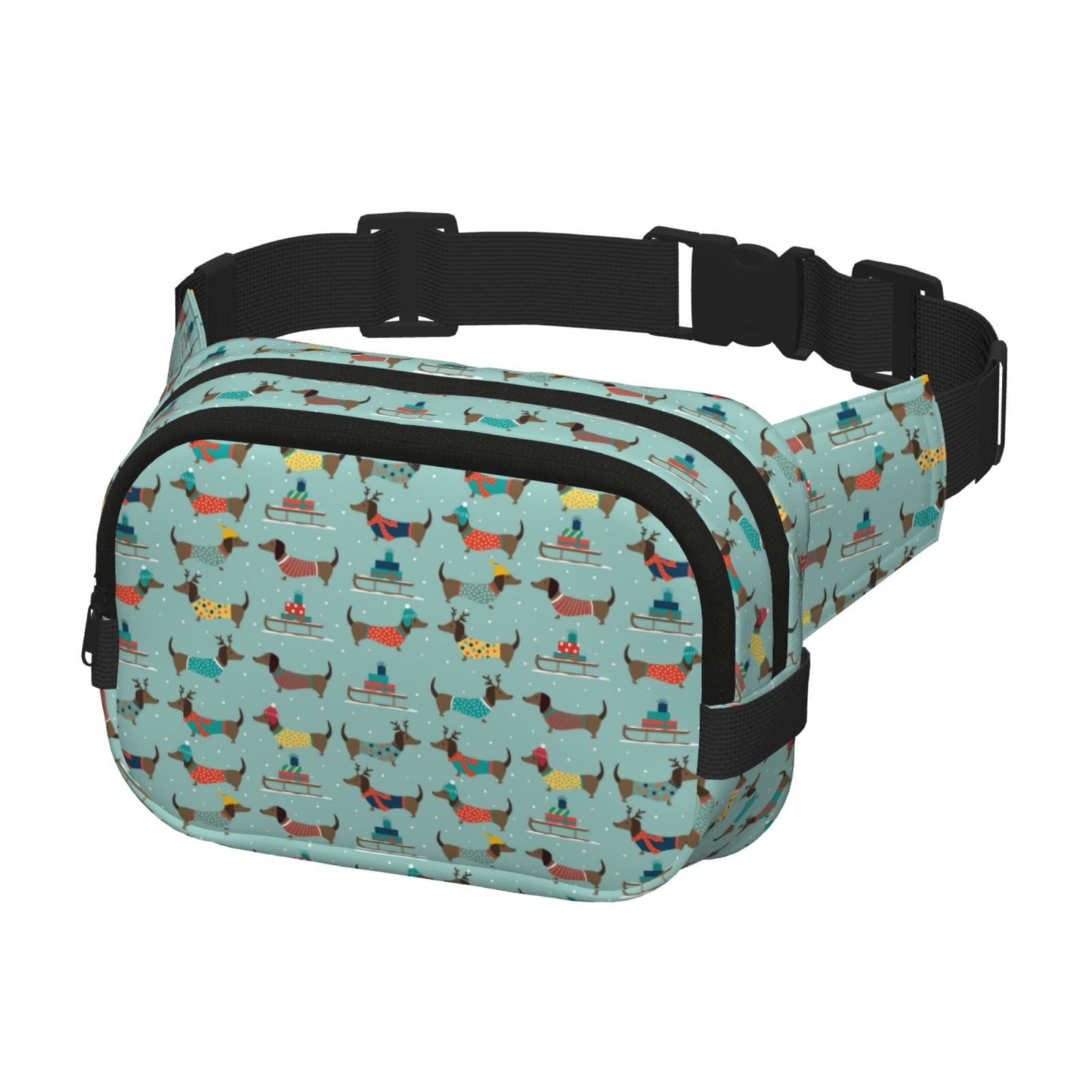 Picia Dachshund Dog Puppy Print Square Double-Layer Waist Bag Mini Adjustable Waist Belt Bag Exercise Running Travel Hiking