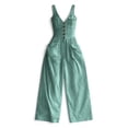 thumbnail image 5 of Hvogkswy Cargo Jumpsuits for Women V-Neck Sleeveless Adjustable Strap Button Front Romper Fashion Comfy Outdoor Hiking Casual Wide Leg Jumpsuit, 5 of 7