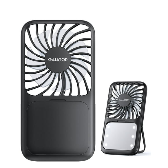 Miniventilador portátil Gaiatop de 3 velocidades con luz LED de 2000 mAh, negro
