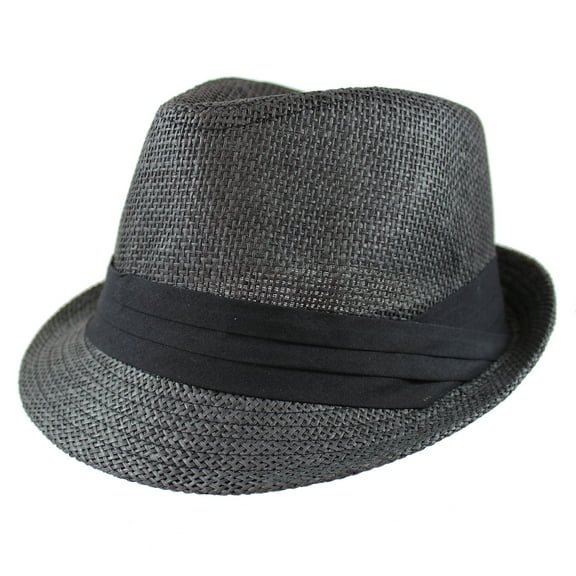 Gelante Summer Fedora Panama Straw Hats with Black Band - Black, L/XL