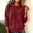 thumbnail image 2 of Womens Sweatshirt with Pockets Lightweight Long Sleeve Round Neck Sweatshirt Keep Warm Tops, 2 of 7