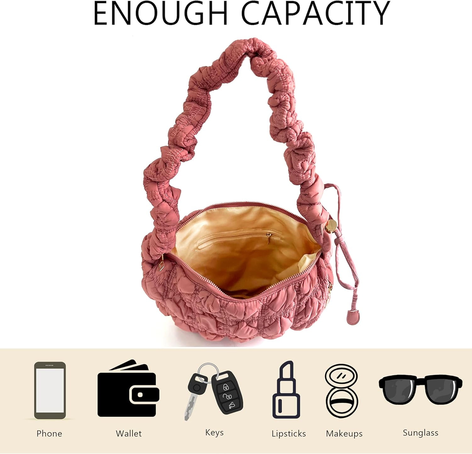 Small Bag,Adjustable Shoulder Strap Puffer Crescent Crossbody Bags Lightweight Hobo Handbag Puff Purse