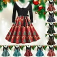 thumbnail image 2 of felwors Women's Christmas Reindeer & Coffee Print Swing Dress - Belted Waist Long Sleeve Holiday Dress Watermelon Red, XL, 2 of 6