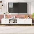 thumbnail image 2 of Modern TV Stand with 5 Champagne legs - Durable, stylish, spacious, versatile storage TVS up to 77" (White), 2 of 5