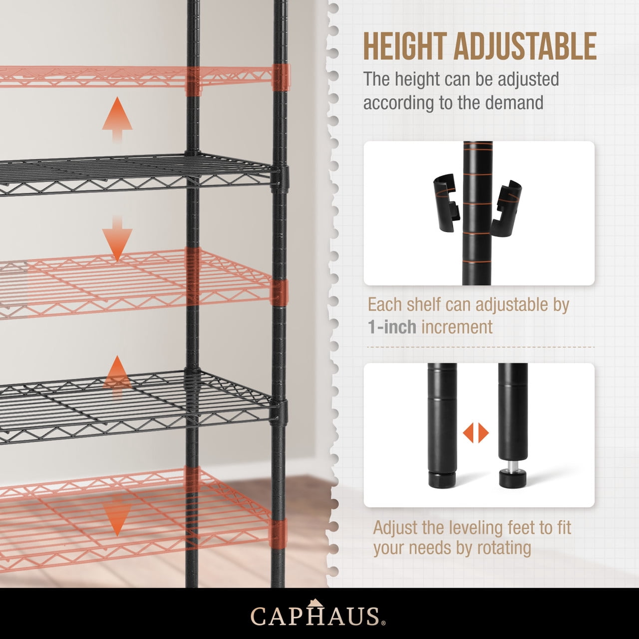 CAPHAUS NSF Adjustable Shelves Metal Wire Shelving Unit w/ Liners, Kitchen Storage Shelving, Metal Steel Storage Shelving, Garage Shelving Storage Organizer, Utility Shelf, 4-Tier No Wheels, Silver