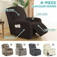 thumbnail image 4 of SHANNA Velvet Oversized Stretch Recliner Sofa Cover Furniture Cover 4 Pieces 1 Seat with Stretch Bottom and Side Pockets Washable,(Coffee), 4 of 9