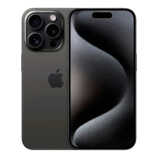 iphone 15 pro max 256gb negro unlocked vista frontal y trasera, acabado negro titanio con marco plano, pantalla con área superior recortada, módulo trasero de triple cámara y flash, 256 GB, desbloqueado, sobre fondo claro; a menudo usado también como ejemplo de referencia para pruebas fotográficas por su sistema de cámaras.