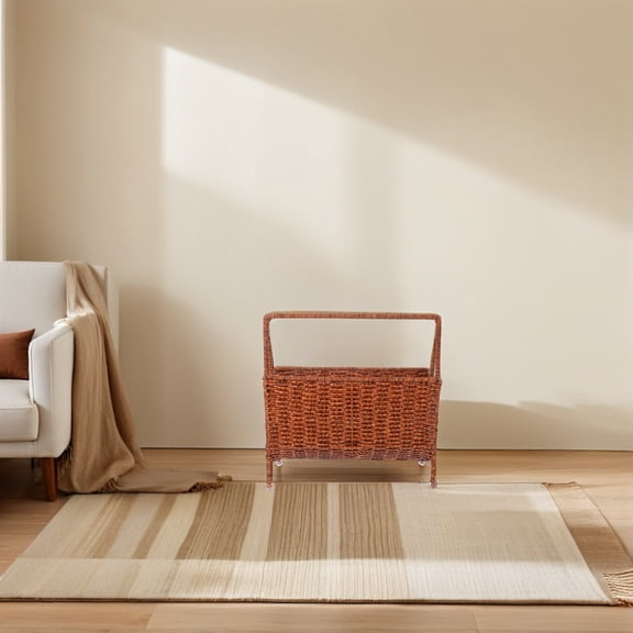 HONMEET Brown Woven Rattan Magazine Storage Basket, Space-Saving Organizer for Home, Office, Living Room Décor