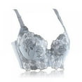 thumbnail image 2 of Women's Gray Embroidery Flower Bras Elegant Push Up Bras Padded Lingerie Bralette Underwire, 2 of 5