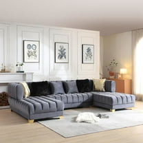 Better Home Products Marigold U-Shaped Velvet Sectional Sofa in Gray