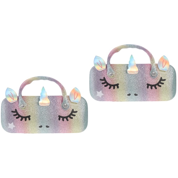 2pcs Cartoon Eyeglasses Box Portable Children Glasses Case Pu Glasses Box with Handle for Girl Gifts Rainbow Color