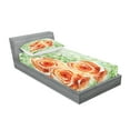 thumbnail image 2 of Ambesonne Green Fitted Sheet & Pillow Sham Set, Watercolor Roses, Twinxl, Orange Green, 2 of 2