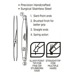 (3 pack) Equate Stainless Steel Dual-Ended Slant-Point and Straight-Tip Tweezers, 1 Count