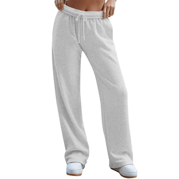 Resicozy Womens Wide Leg Sweatpants High Waisted Baggy Lounge Solid Color Pants Drawstring Athletic Joggers with Pockets Gray M