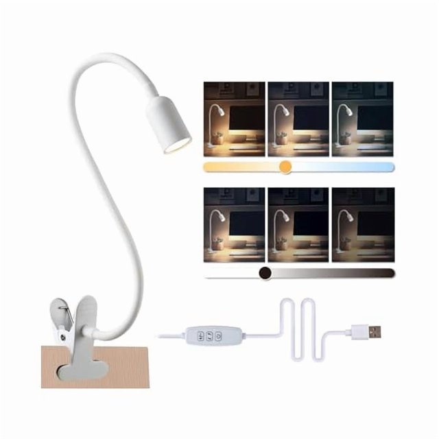 wonima02 LED Reading Lights for Bed Headboard, Clip on Spotlight Lamp for Desk, Dorm Bed, Dimmable USB Clamp Book Light with Flexible Gooseneck, Change Color Temperature 3000/4000/6000K