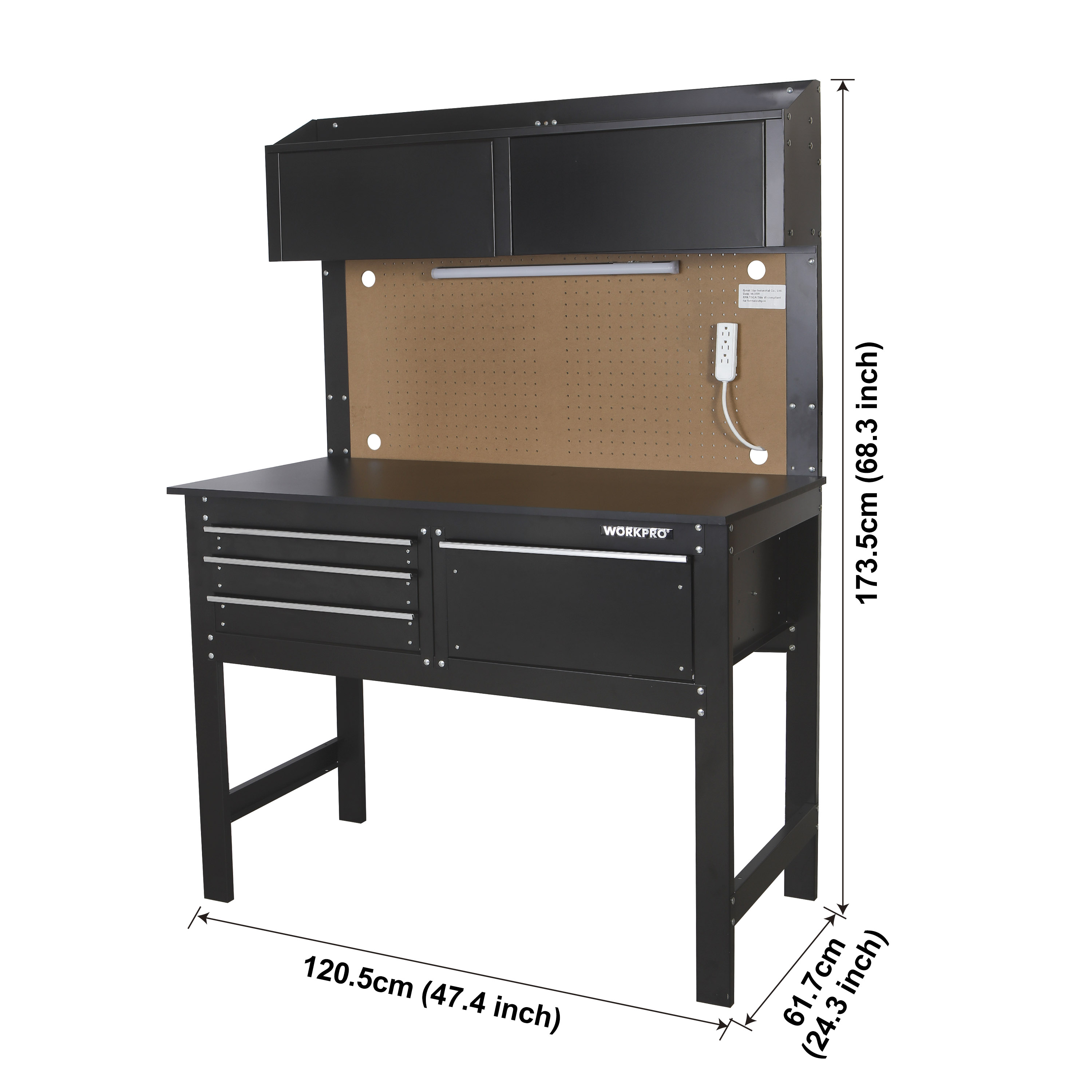 WORKPRO 2-in-1 48-inch Workbench and Cabinet Combo with Light, Steel, Wood - image 3 of 9