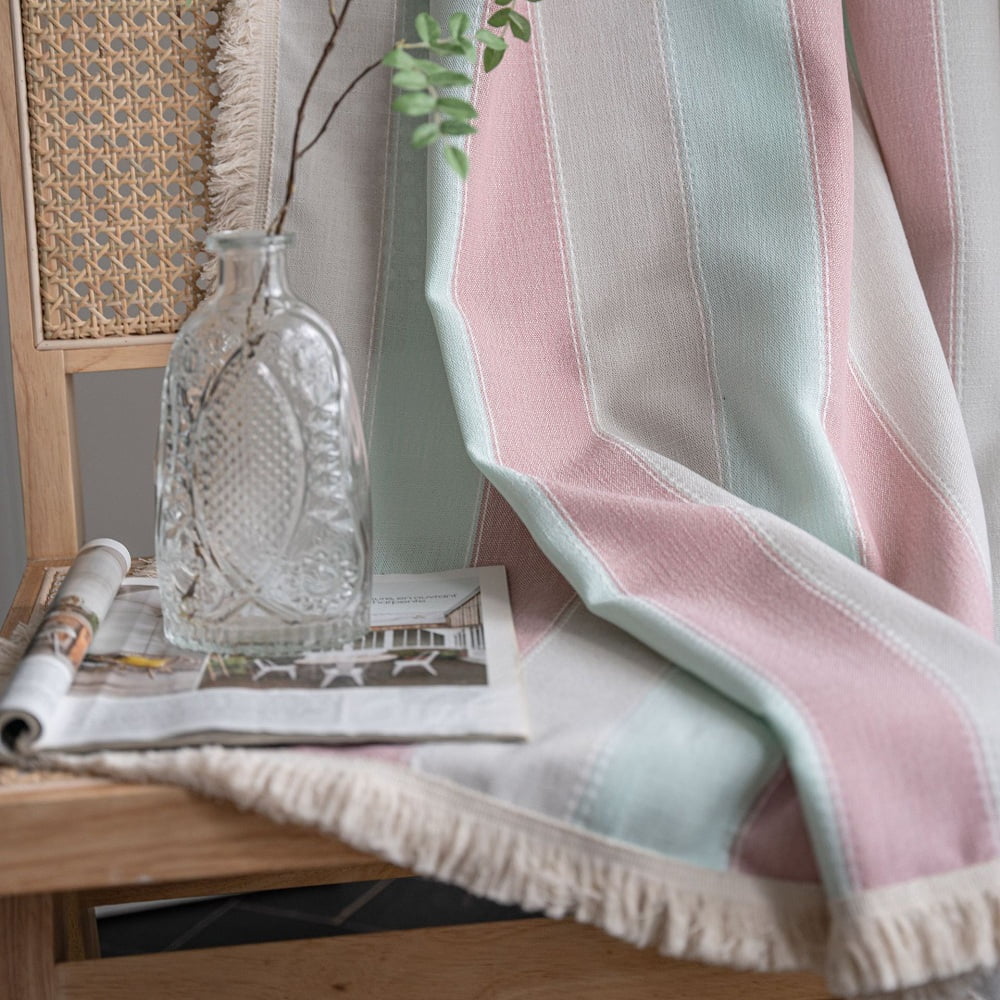 2Panels Set Pink And Green Striped Curtains Striped Curtains Rod Pocket Curtain 52" W x 84" L