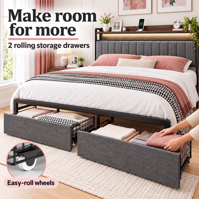 Furnibear LED Full Bed Frame with Storage Headboard photo 4