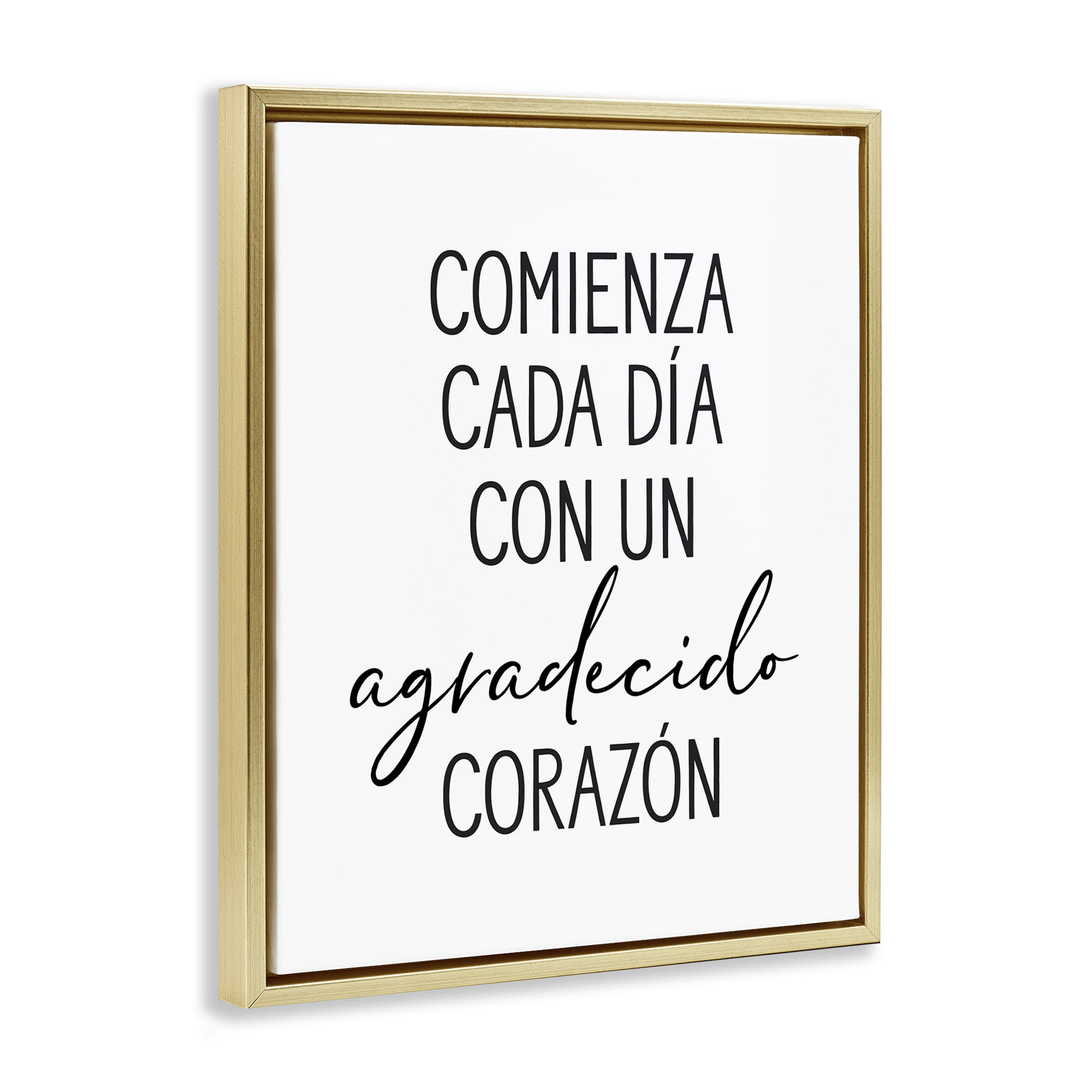 Stupell Industries Con Un Agradecido Corazón Inspirational Quotes & Sayings Painting Gold Floater Framed Art Print Wall Art, 25 x 31