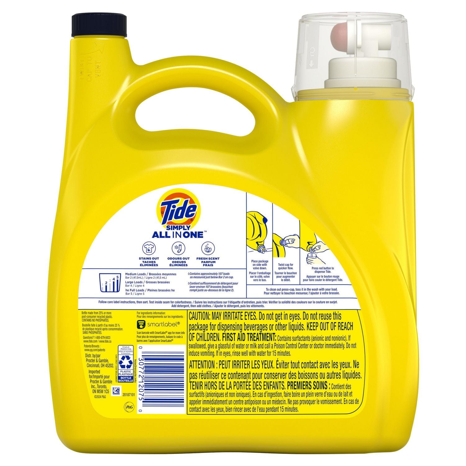 Détergent à lessive liquide Tide Simply, parfum Refreshing Breeze, 107 brassées, 4,4 L (151 oz liq.)