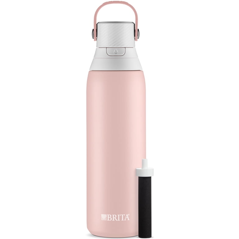 Brita 20 oz Rose Stainless Steel Filtered Water Bottle, Reduces