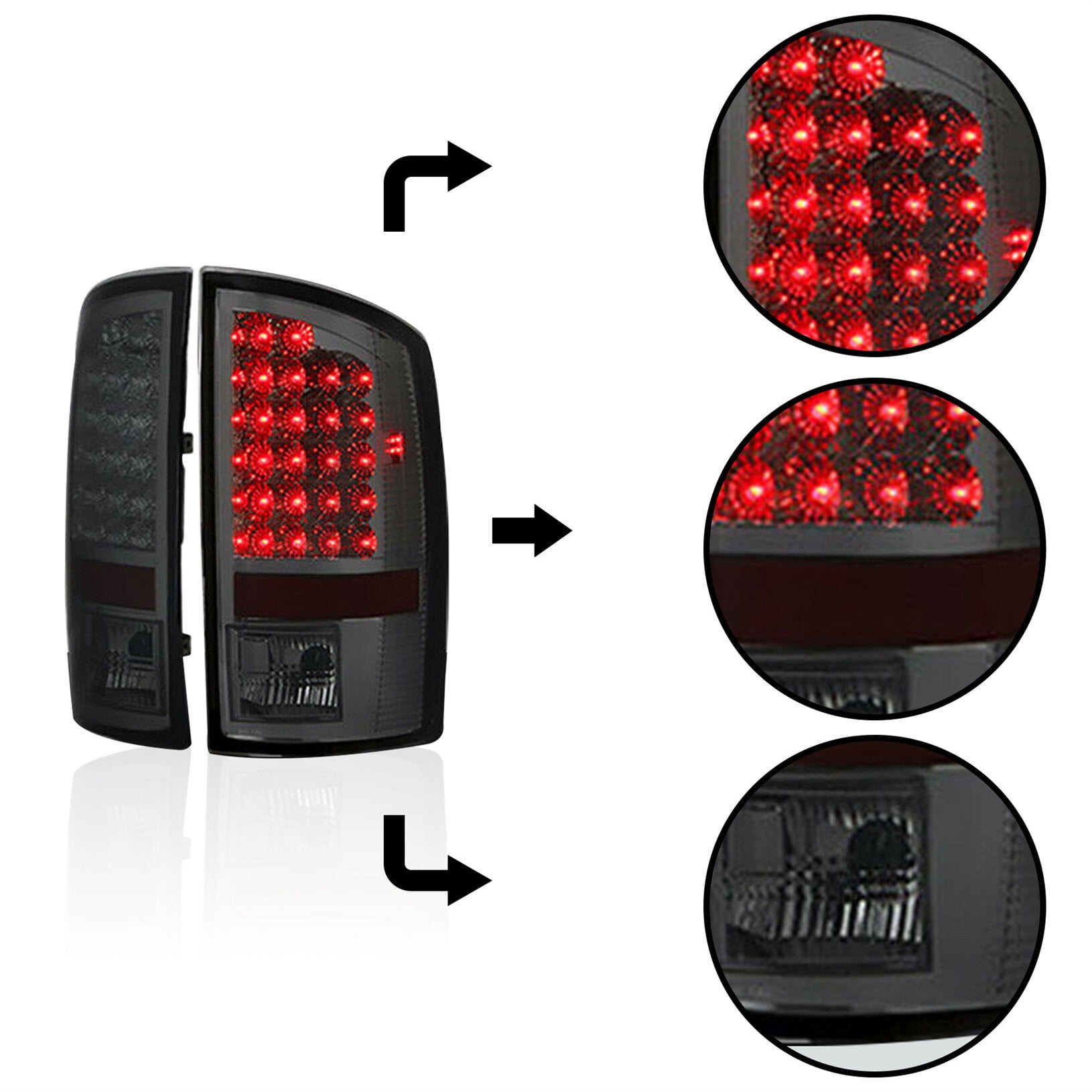 2pcs Rear Tail Light Lamp Housing Assembly Fit for 2002 2003 2004 2005 2006 Dodge Ram 1500 / 2500 / 3500, Rear Left & Right