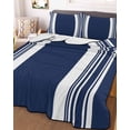 thumbnail image 3 of Quilts Full Size Bedding Set, Farmhouse Navy Blue Lightweight Quilted Comforter, Aesthetic Modern Line Striped Soft Reversible Bedspread Coverlet with Pillow Covers for All Season, 78" x 90", 3 of 7