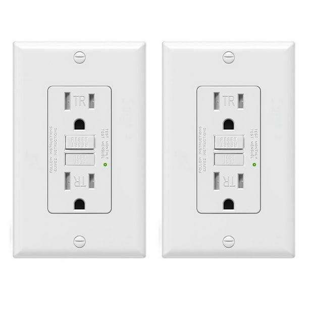 2X Tomacorriente GFCI de 15 Amperios, Tomacorriente Eléctrico GFI de Autoprueba, Receptáculo GFCI Resistente A Manipulaciones con Placa de Pared