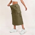 thumbnail image 4 of Womens Cargo Skirt High Waisted Drawstring Quick Dry Maxi Skirt Trendy Back Slit A Line Long Skirts Summer Skirts Army Green XL, 4 of 9