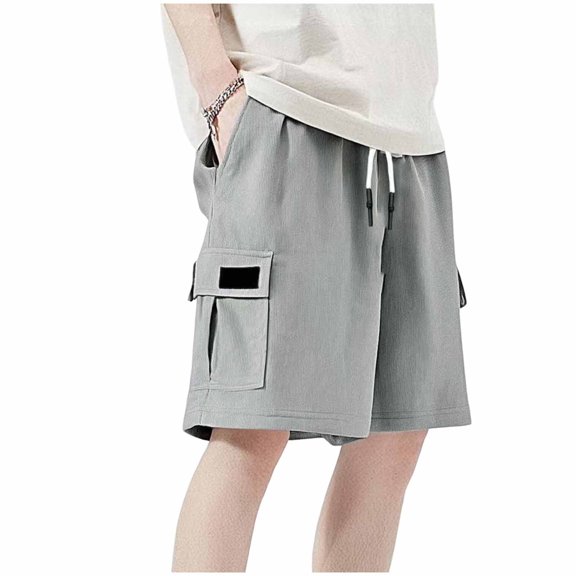 FRSASU Men's Casual Solid Color Corduroy Cargo Shorts Dress Short Pants Wide Leg Knee Length office Work Casual Bermuda Trousers with Pockets Gray