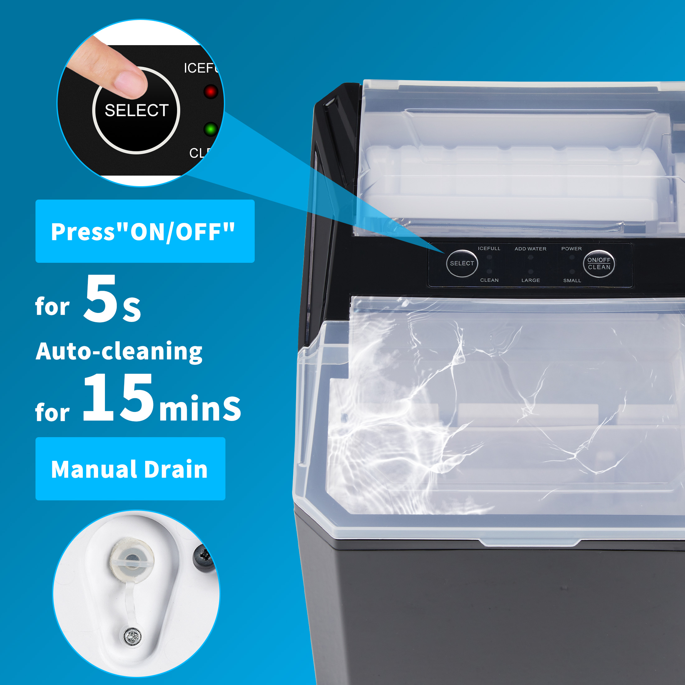 WANAI 26.5lb. Countertop Ice Maker,Portable Compact Ice Cube Maker,Black