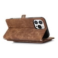 thumbnail image 5 of Zipper Wallet Case for iPhone 16e with Wrist Strap, Premium PU Leather Folding Kickstand Card Holder Flip Case Magnetic Closure Full Body Protection for iPhone 16e, Brown, 5 of 10