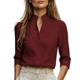thumbnail image 2 of TGSLY Split Mock Neck Linen Tops for Women Lightweight Thin 3/4 Sleeve Work Shirts Relaxed Fit Dressy Casual Solid Color Blouses L, 2 of 8