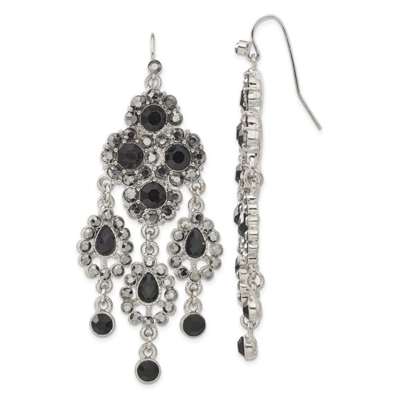 Finest Gold 1928 Jewelry Silver-Tone Jet Black Glass Stones Chandelier Dangle Earrings