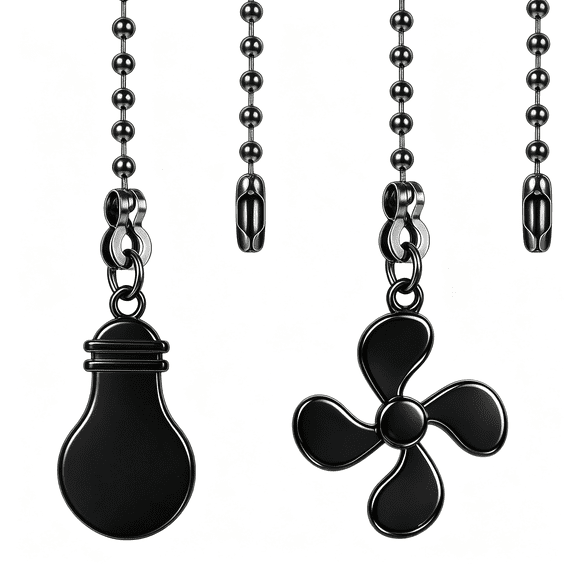 HIBIBUD 4 Pcs Ceiling Fan Pull Chain,Light and Fan Pull Chain Set 12 Inches Black Fans Light Bulb Shaped Pulls Chains for Ceiling Fans and Lights Switch Decoration,Decorative Ceiling Fan Pull Chain