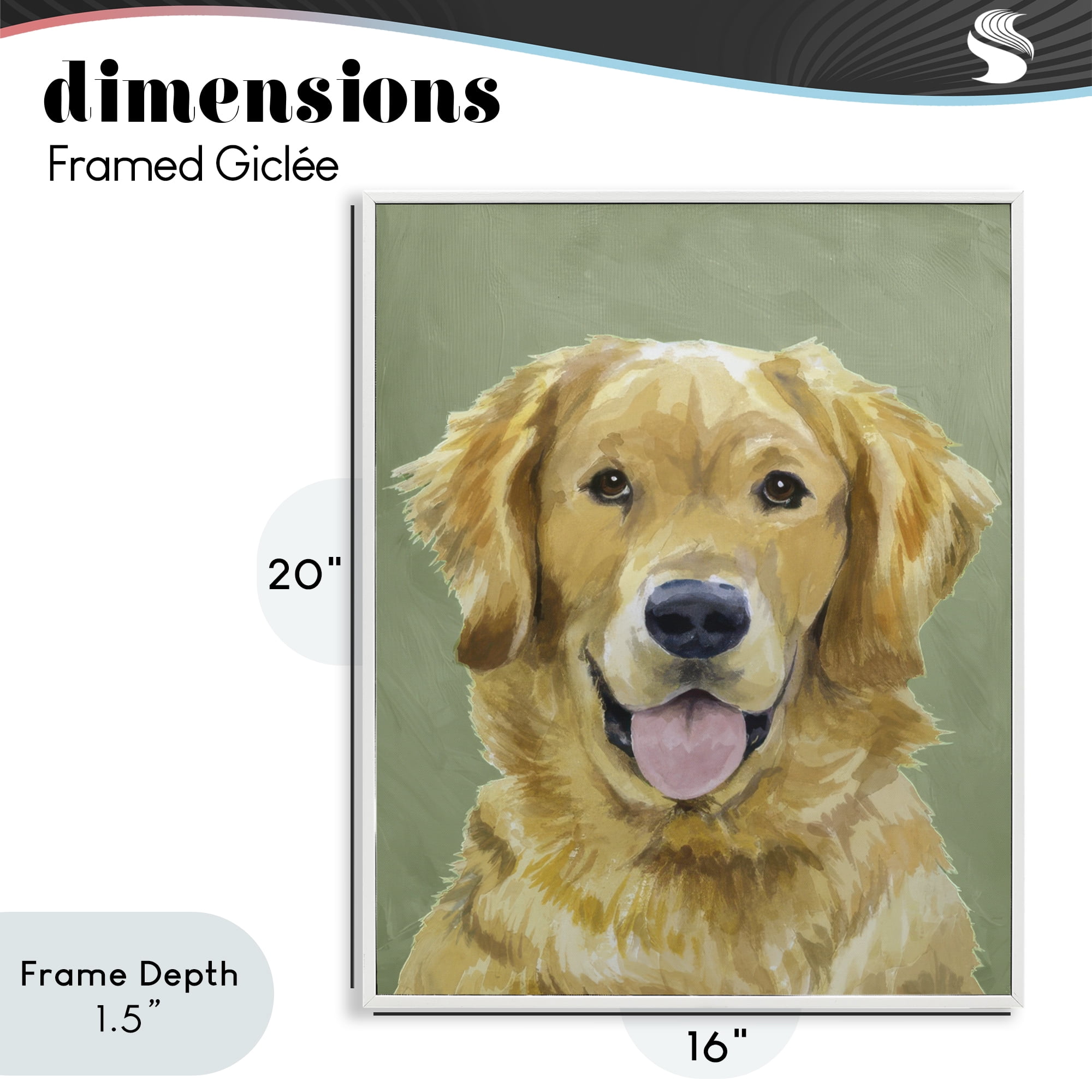 Stupell Industries Smiling Golden Retriever Portrait White Framed Giclee Art, design by Lil' Rue