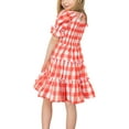 thumbnail image 6 of Seyurigaoka Family Matching Parent-Child Summer Midi Dress, Square Neck Plaid Pattern Tie-Up Ruffled Dress, Middle Sleeve Pleated One-Piece, 6 of 7