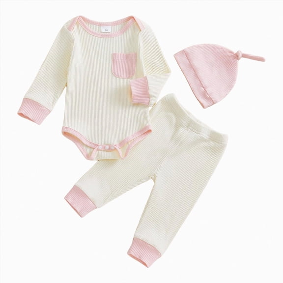 Staki Newborn Girl Outfits Baby Girl Fall Outfits Newborn Long Sleeve Bodysuit Pants Toddler Winter Clothes 12 18 Months(Pink, 12-18 Months)