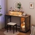 thumbnail image 3 of GUNAITO 47 Inch Gaming Desk with LED Lights and Power Outlet, Computer Desk with Glass Storage Shelves and Monitor Stand, Rustic Brown, 3 of 8