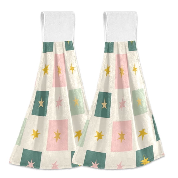 Yayeee Kitchen Hanging Hand Towels Set of 2 with Loop Bathroom Absorbent Tie Towel, Beige Abstract