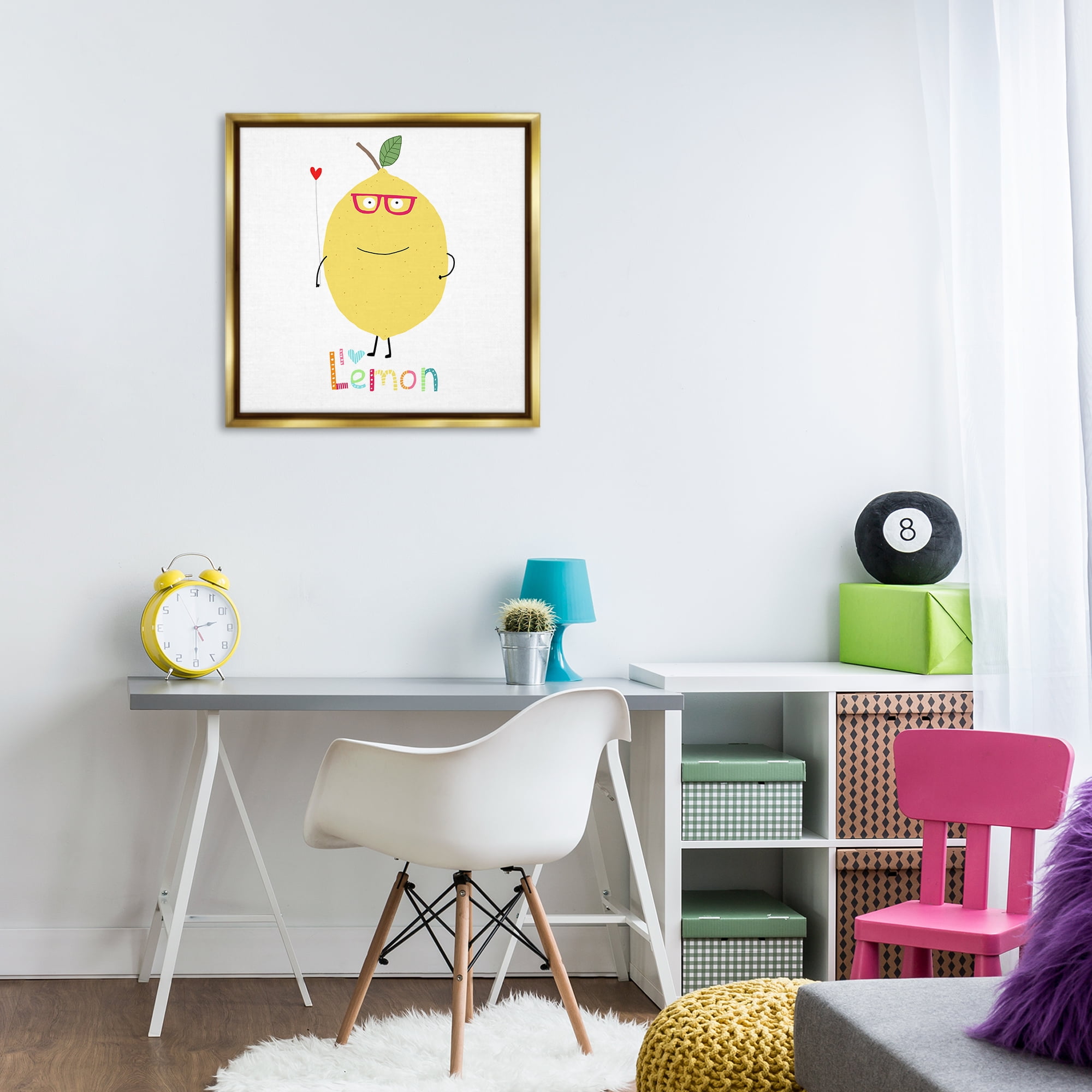 Stupell Industries Fun Smiling Lemon Food & Beverage Painting Gold Floater Framed Canvas Art Print Wall Art, 25 x 25