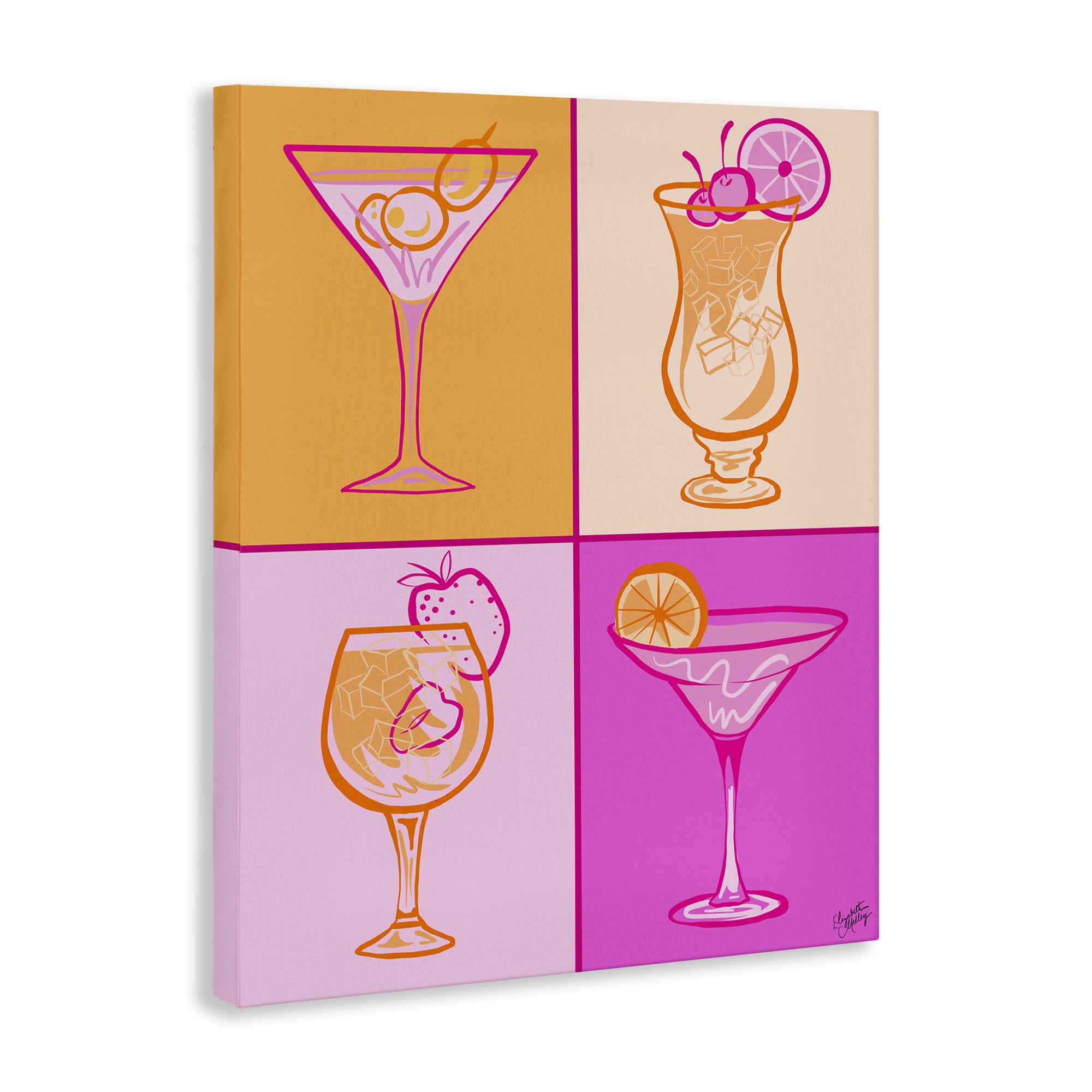Stupell Industries Pink & Orange Cocktails Food & Beverage Painting Wrapped Canvas Art Print Wall Art, 16 x 20