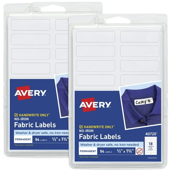 Avery No-Iron Fabric Labels, 1/2" x 1-3/4", 108ct (2-Pack of 40720)