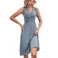 thumbnail image 3 of Womens Wrap V Neck Sleeveless Sundress Summer Flare Tank Dress Grey S, 3 of 9