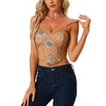thumbnail image 1 of Camisetas sin mangas INSPIRE CHIC para mujeres con estampado floral retro de malla y encaje, color marrón, talla S, 1 of 6
