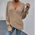 thumbnail image 4 of AOOCHASLIY Sweaters Fall Clearance Fashion Women Solid Color Long Sleeve Pullove V-Neck Shirt Sweater Tops, 4 of 5